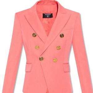 Balmain Coral Double-Breasted Blazer with Gold Buttons